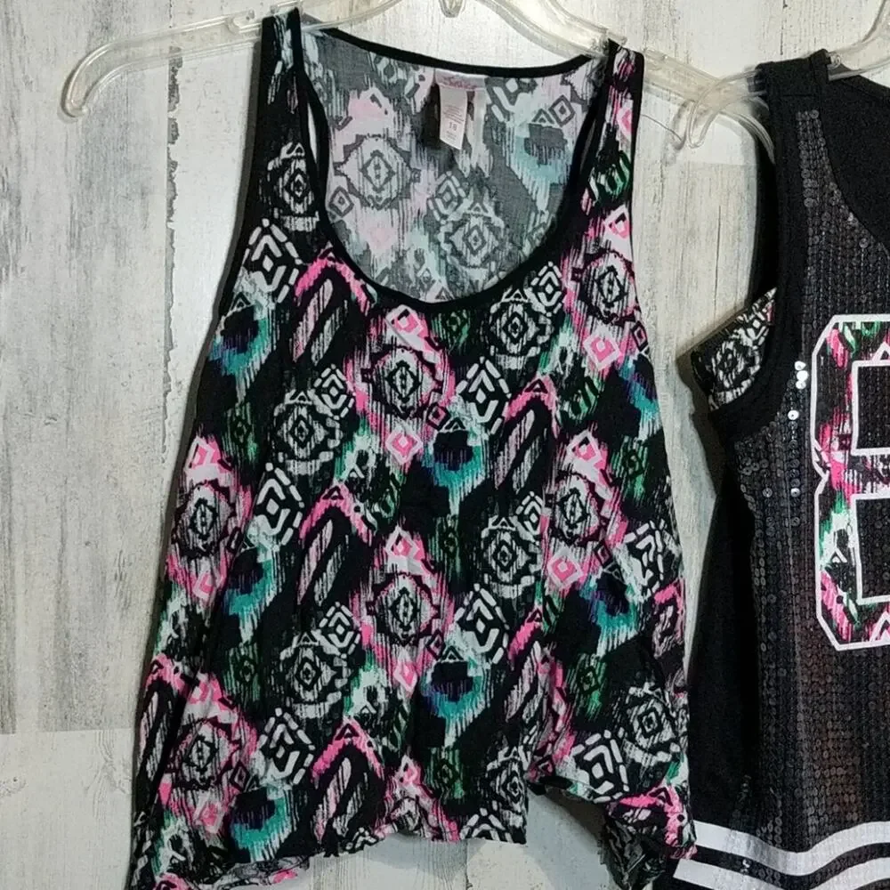JUSTICE Girls 18 Bundle Black Tank Tops Sequin Lot XXL